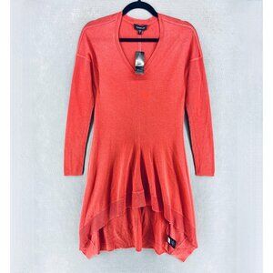 Bebe Sweater Dress Womens S Orange Silk Cashmere Ruffle Midi Costal Boho NWT